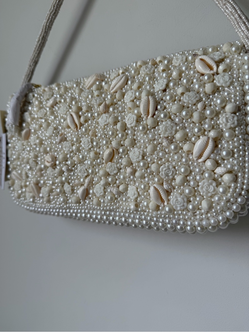Beaded Cream White Shell Pearl Shoulder Bag - Picture 4 of 5